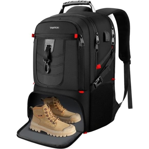 Men's Backpack for 18.4in PC with Shoe Compartment USB Charging Port, Black
